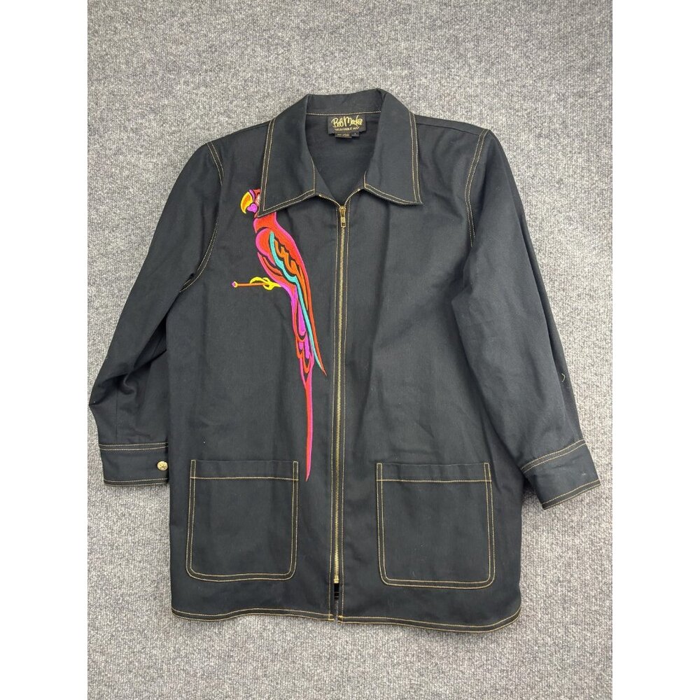 Bob Mackie Wearable Art Jacket Womens Large Parrot Embroidered Coat Colorful